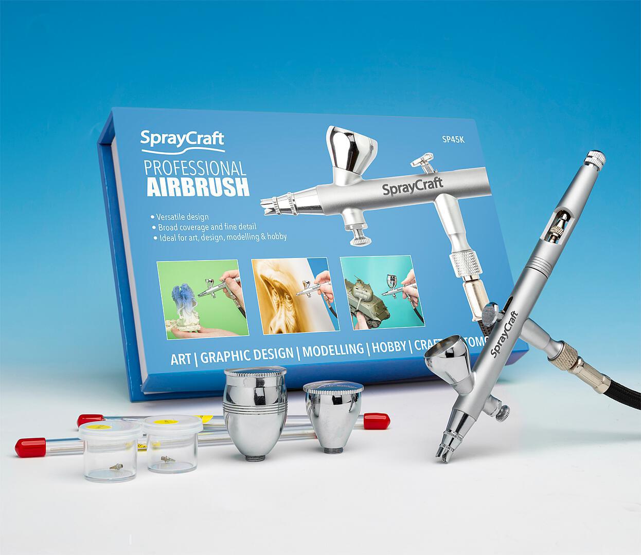 FALLER Dual-Action Airbrush-Pistole SP45K Set mit 3 Düsen und 3 Bechern