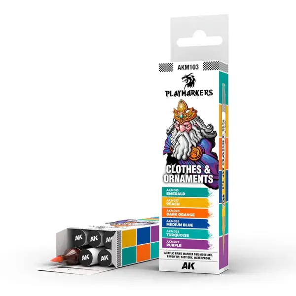 AK Interactive - PLAYMARKER SET - CLOTHES & ORNAMENTS Acrylstift für Miniatur und Modellbaumalerei